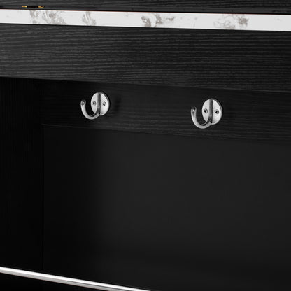 [VIDEO] TREXM Extendable Dining Table with Folding Tabletop, Bar Table with Drawers and Power Outlet, Kitchen Island with Wheels and Hooks, Sideboard for Kitchen and Dining Room (Black+Marble White)