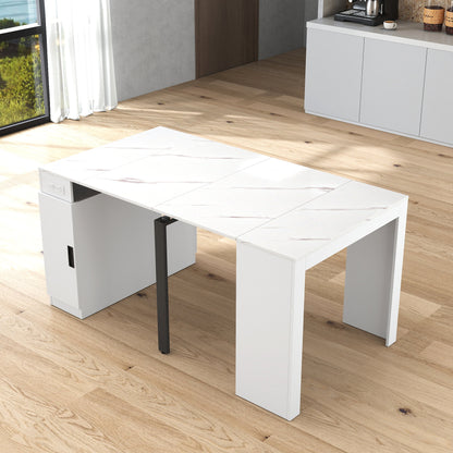 Modern Multifunctional Extendable Dining Table with Outlet, Space Saving Expanding Table with Storage for Party, Weddings, Meetings