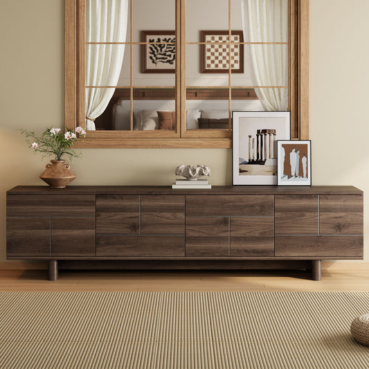 78 inch Modern TV Stand for TVs up to 85 inches, Entertainment Center with Solid Wood Legs, Cable Management, Push-Openers