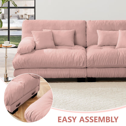 Cloud Couch 2 Seater Sofa, Chenille 2 - Seat sofa with 2 Lumbar pillows and 2 throw pillows, Chenille Pink