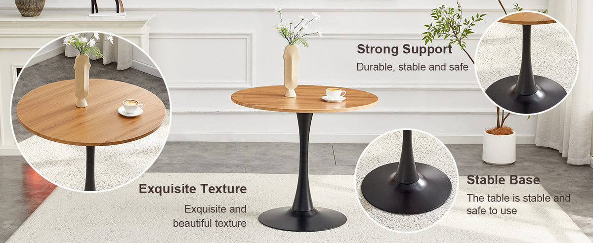 Round Dining Table, 31.5" Circle Tulip Table with Thickened Tabletop & Metal Pedestal, Mid Century Modern Bistro Table for Kitchen, Small Places, Living Room, Cafe (Faux Wood)W2920P405350