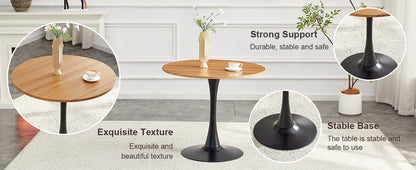 Round Dining Table, 31.5" Circle Tulip Table with Thickened Tabletop & Metal Pedestal, Mid Century Modern Bistro Table for Kitchen, Small Places, Living Room, Cafe (Faux Wood)W2920P405350