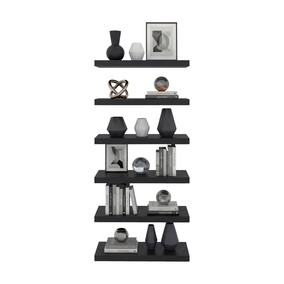 Phoenix 6-Piece Floating Wall Shelves Set, Wood Wall Mounted Display Shelves for Home Decor and Storage,Wenge