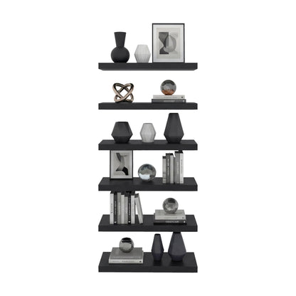 Phoenix 6-Piece Floating Wall Shelves Set, Wood Wall Mounted Display Shelves for Home Decor and Storage,Wenge