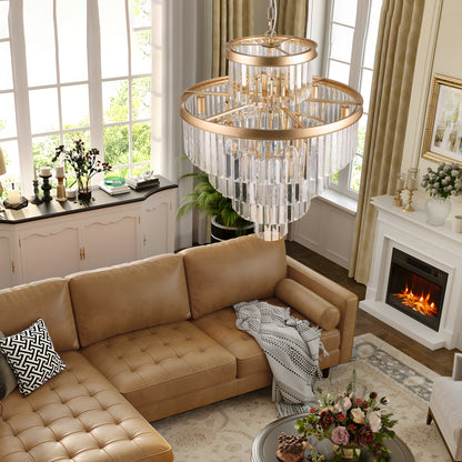 Golden Luxury Crystal Chandelier Modern Chandeliers Lights Fixture Hanging Pendant Light Fixture for Dining Room Bedroom Living Room Dia