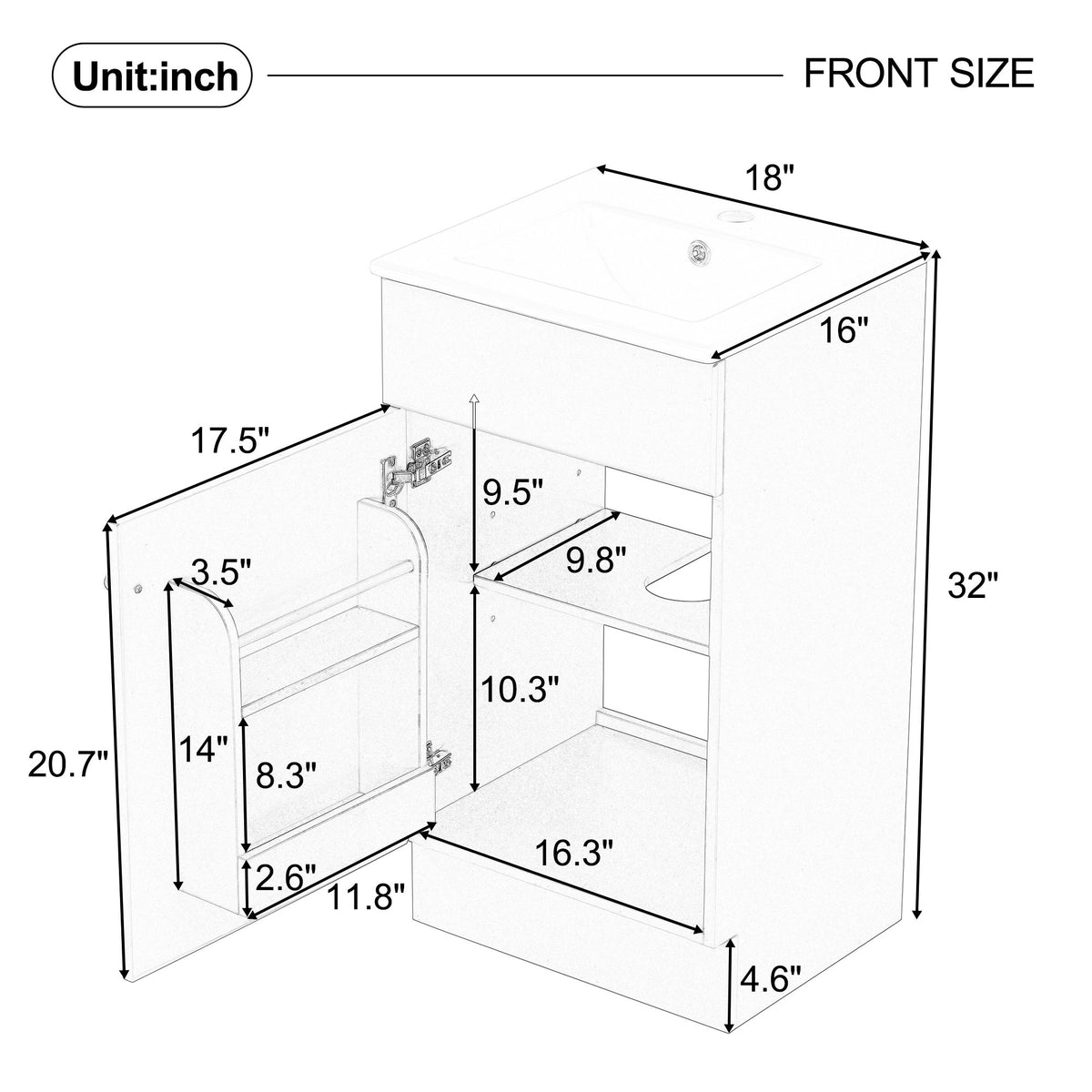 [Video] 18" Bathroom Vanity with Sink, Vanity Cabinet with Door Shelf and Adjustable Shelf, Grey