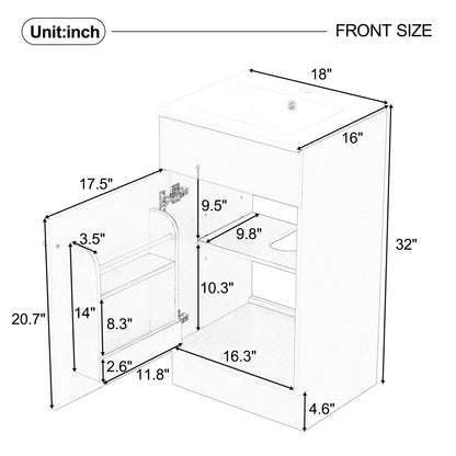[Video] 18" Bathroom Vanity with Sink, Vanity Cabinet with Door Shelf and Adjustable Shelf, Grey