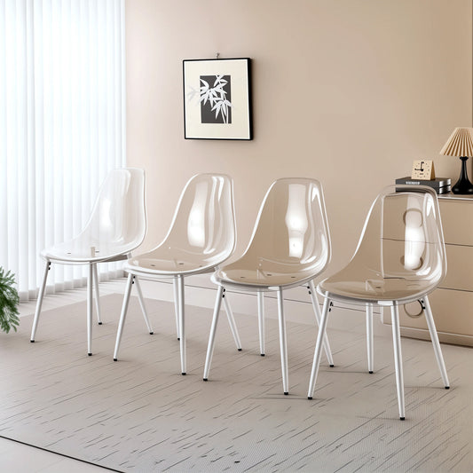 dining chair, set of 4, metal leg, PET plastic seat