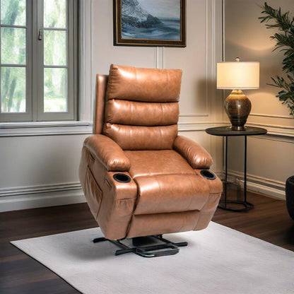 21"seat width,large size Electric Power Lift Recliner Chair Sofa for Elderly, 8 point vibration Massage and lumber heat, Remote Control, Side Pockets and Cup Holders, cozy fabric, overstuffed arm pu