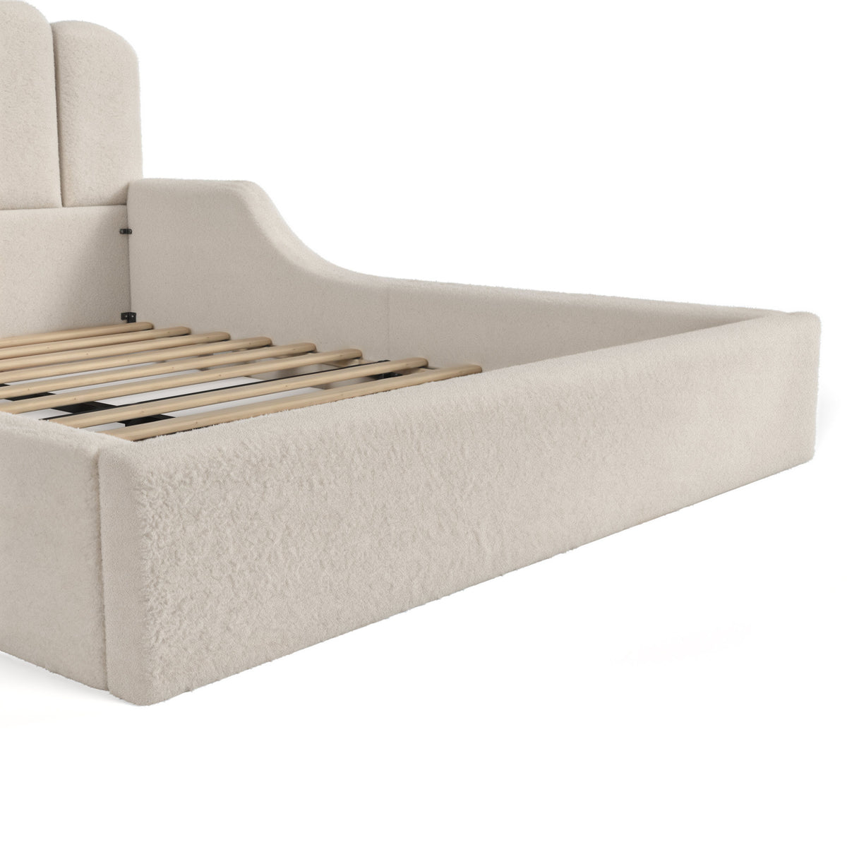 Queen Teddy Fabric Upholstered Floor bed, Stylish Upholstered Kids bed, Low Profile Children Bed Frame, Soft Plush Upholstered Floor bed for Kids &Teens.Beige