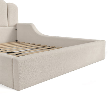 Queen Teddy Fabric Upholstered Floor bed, Stylish Upholstered Kids bed, Low Profile Children Bed Frame, Soft Plush Upholstered Floor bed for Kids &Teens.Beige