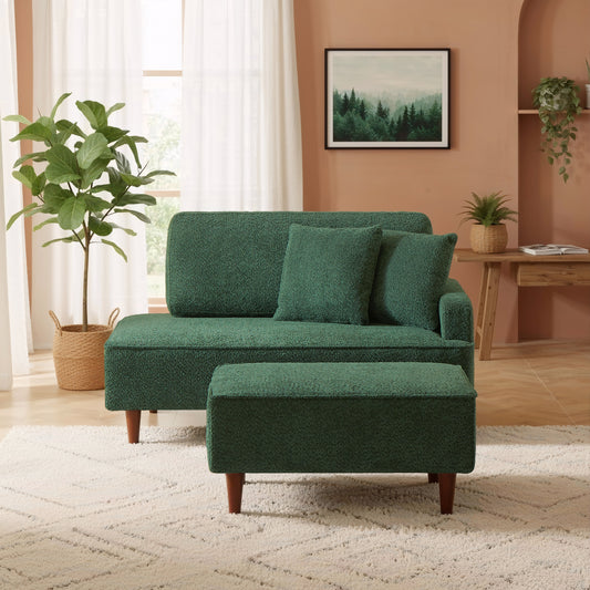 Indoor Chaise Lounge Chair with Ottoman Boucle Upholstered Chaise 2 Throw Pillows Included for Living Room Bedroom
