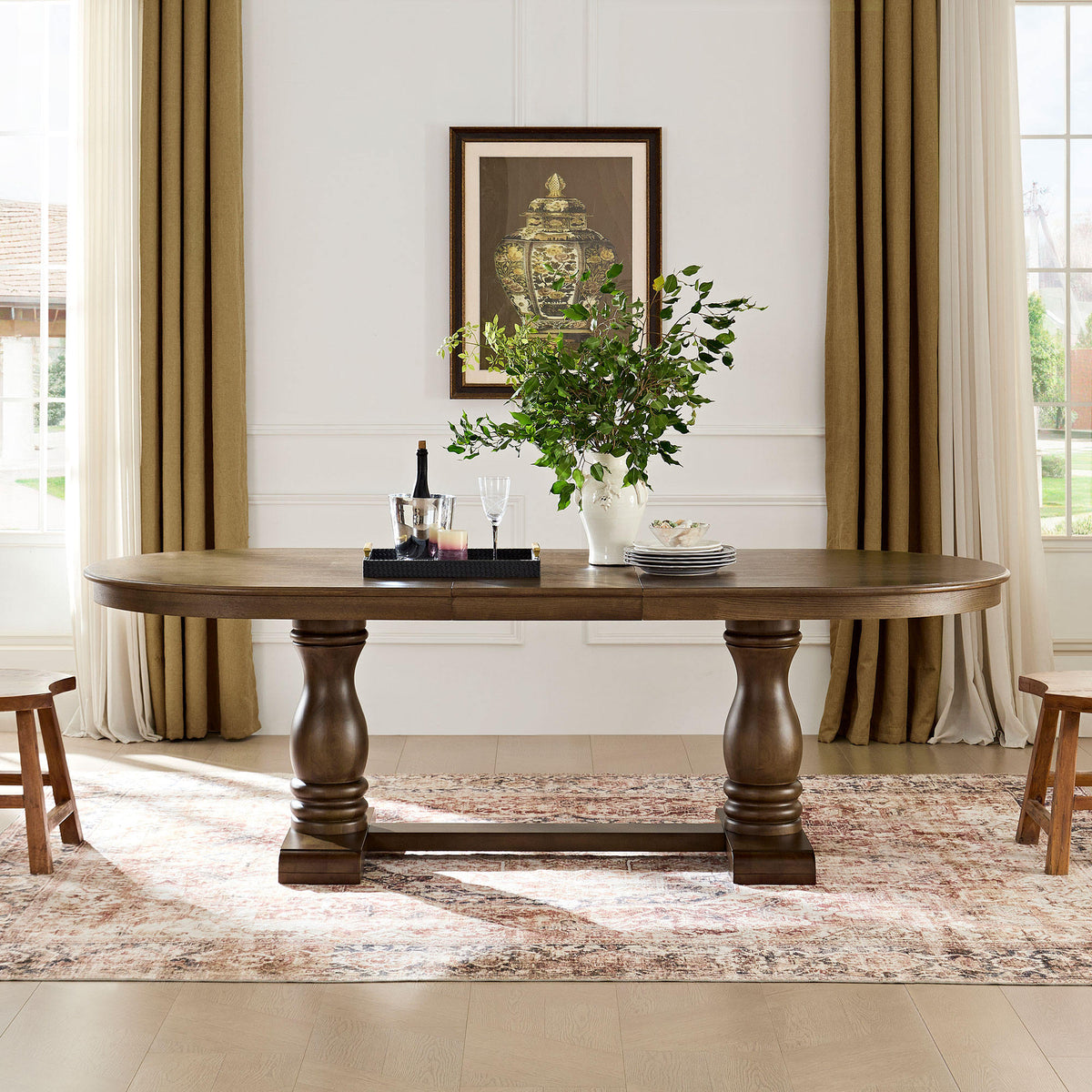 94.09 Inch Extendable Wooden Dining Table for 6 Persons,Long Expandable Curved Dining Table,Mid Century Modern Large Kitchen Table for Living Room,Restaurant(Same Sku;W2582P205311)