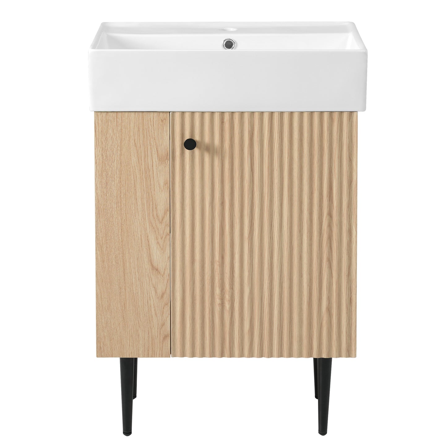 Modern Wood Bathroom Vanity with Ceramic Sink, Left Side Storage, 21.6' W x 12.2' D x 33.9' H, MDF Cabinet with Gold Zinc Alloy Handles