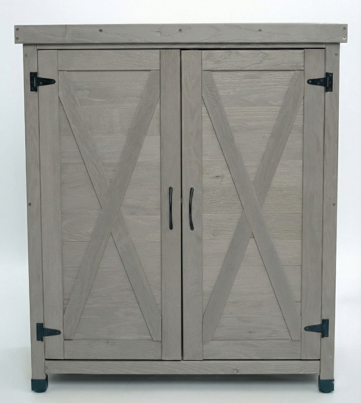 Potting Bench with Storage Cabinet and Metal Table Top for Outdoor Patio, Outdoor Work Station Table – Gray