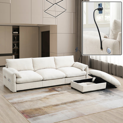 [VIDEO]96.5'' L-Shaped Sectional Sofa with Storage Ottoman and Pockets, Adjustable Phone Holder, USB Charger, Elephant Ear-Shaped Armrests, Comfy Seat for Living Room&Apartment, Chenille, 3 Colors