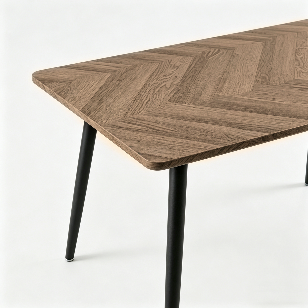 Modern minimalist MDF wood color desktop, black metal legs, small sized dining table, computer desk, office desk, kitchen table