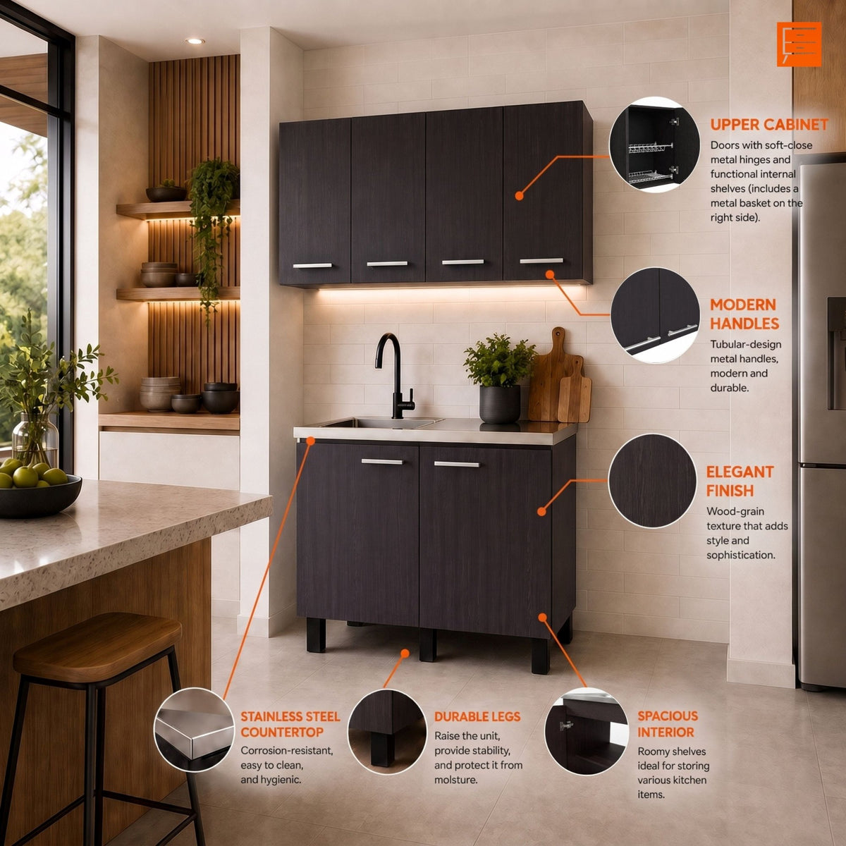 Wenge 2-Piece Kitchen Sink Cabinet Set