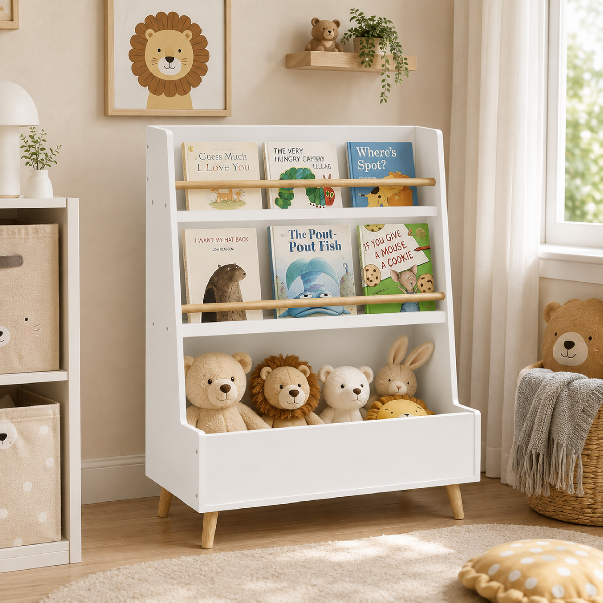 Kids Bookshelf, Book and Magazine Rack, Book Organizer, toy Storage Cabinet Organizer, White