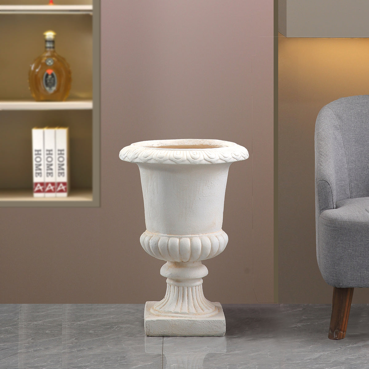 Classical Urn Shaped Planter Pot, MgO Faux Stone Decorative Flower Vase, Indoor & Outdoor Plant Container for Garden Patio Yard, Top Dia 16.93" x H 23.62"