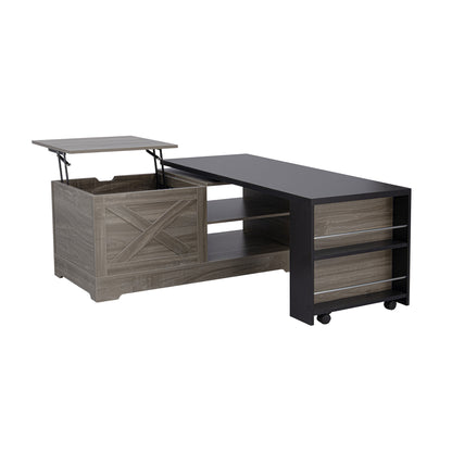 U-Can Farmhouse  Lift Top Coffee Table With Barn Doors, Wood Rectangle Center Table With Large Hidden Storage Space And Open Cabinet, For Living Room, Bedroom, Home Office