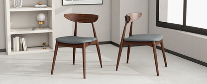 Set of 2 Retro Rubberwood Dining Chairs with Ergonomic Back & Plush Cushions in Walnut and Light Gray, Solid Rubberwood Frame with TSCA-Certified Foam Seats