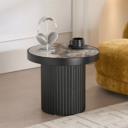 Set of 2 Coffee Table,MDF Round Coffee Table Sintered Stone Tabletop for Living Room Apartment,Leisure Area BLACK