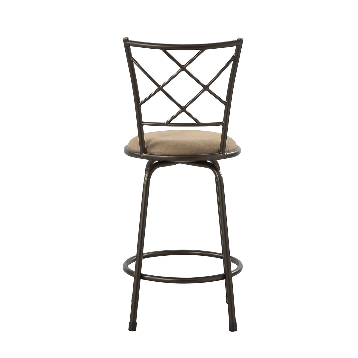 Set of 3 Convertible Chairs Swivel Counter Height, Pub Height Bar Stools Plush Rotating Seats Iron Frame Dark Brown Traditional Dining Furniture
