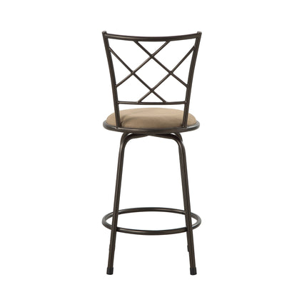 Set of 3 Convertible Chairs Swivel Counter Height, Pub Height Bar Stools Plush Rotating Seats Iron Frame Dark Brown Traditional Dining Furniture
