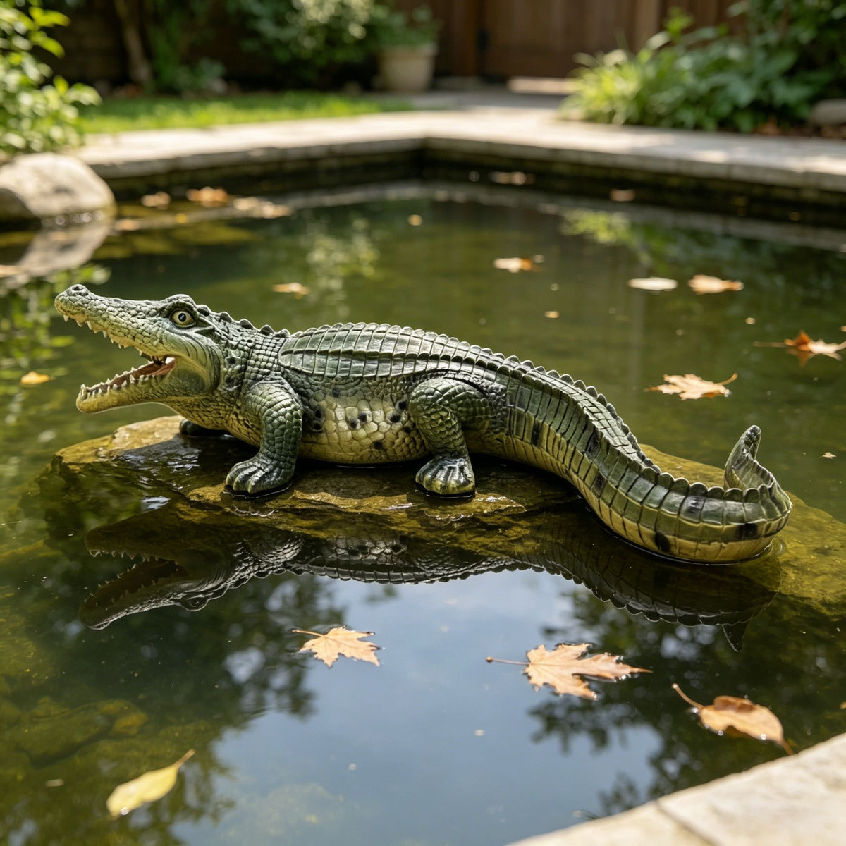 23" Simulated Crocodile Garden Statue, Resin Animal Ornament, Creative Indoor & Outdoor Decor for Garden, Porch, Pond & Backyard