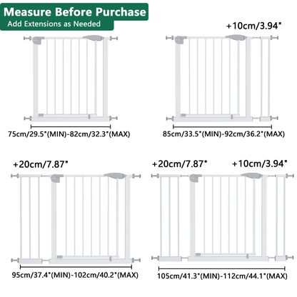 29.5-44.1" Wide Baby Gate for Stairs, Dog Gate Indoor for Doorways, No Drilling Pressure Mounted Pet Gates for Kids, Easy Walk Through Safety Gate, White