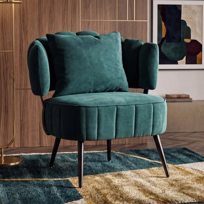 Decorative armchair with a spring seat cushion and slipcover, Chenille living room tub chair, comfortable modern sofa armchair, ideal for reading in small bedrooms, Green