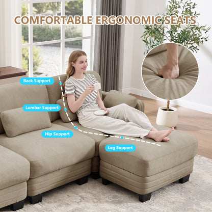 Channel Tufted Design Modern Minimalist Modular Sectional Loveseat Sofa, 2-Seater Couch with Thick Comfortable Seat Cushions, Suitable for Living Room, Bedroom and Apartment, Camel Chenille