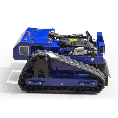 DeepKron R55C Remote Control Crawler Lawn Mower with 9HP 225cc RATO Gas Engine, 22-in Cutting Width, 45° Slope, Electric Start, Blue
