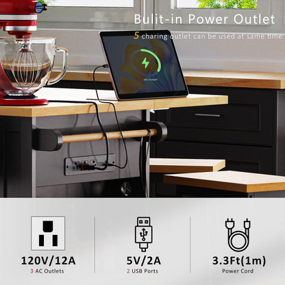 K&K 53inch Large Kitchen Island with Drop Leaf, Power Outlet, Door Internal Storage Rack