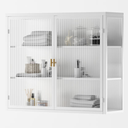 27.56"Glass Doors Modern Two-door Wall Cabinet with Featuring Three-tier Storage for Entryway Living Room Bathroom Dining Room,White(same sku:W757119328)