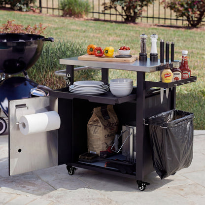 K&K 39.5" Outdoor Grill Cart with Storage Cabinet, Outdoor Bar Cart Pizza Oven Table with Wheels, Stainless Steel Top