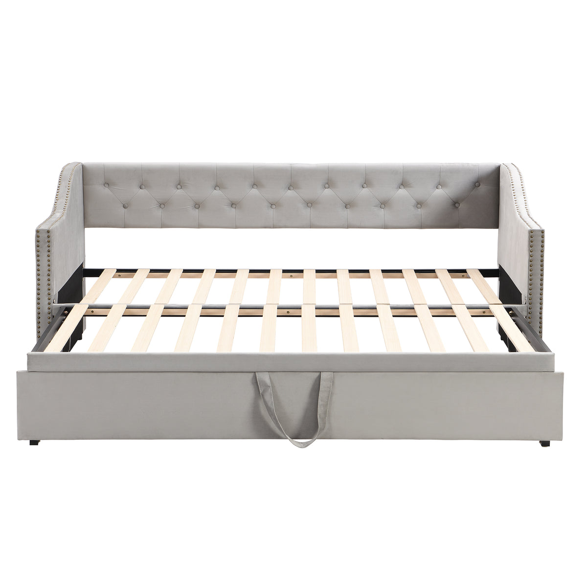 Twin Size Upholstered daybed with Pop Up Trundle, Gray