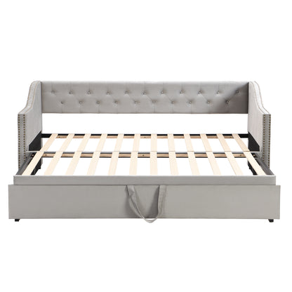 Twin Size Upholstered daybed with Pop Up Trundle, Gray