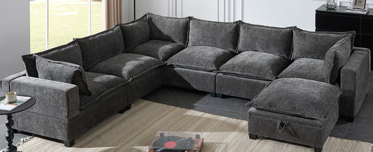 [VIDEO]117.5'' Modular Sectional Sofa with Movable Storage Ottoman, 7 Seat U Shaped Couch, Wide Seat & Free Combination