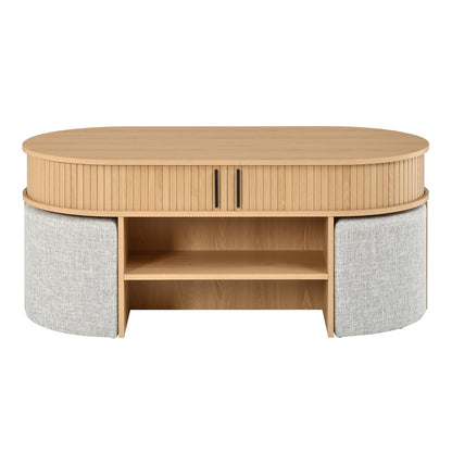 U-Can Multi-Functional Oval Coffee Table with Storage & 4 Fabric Stools