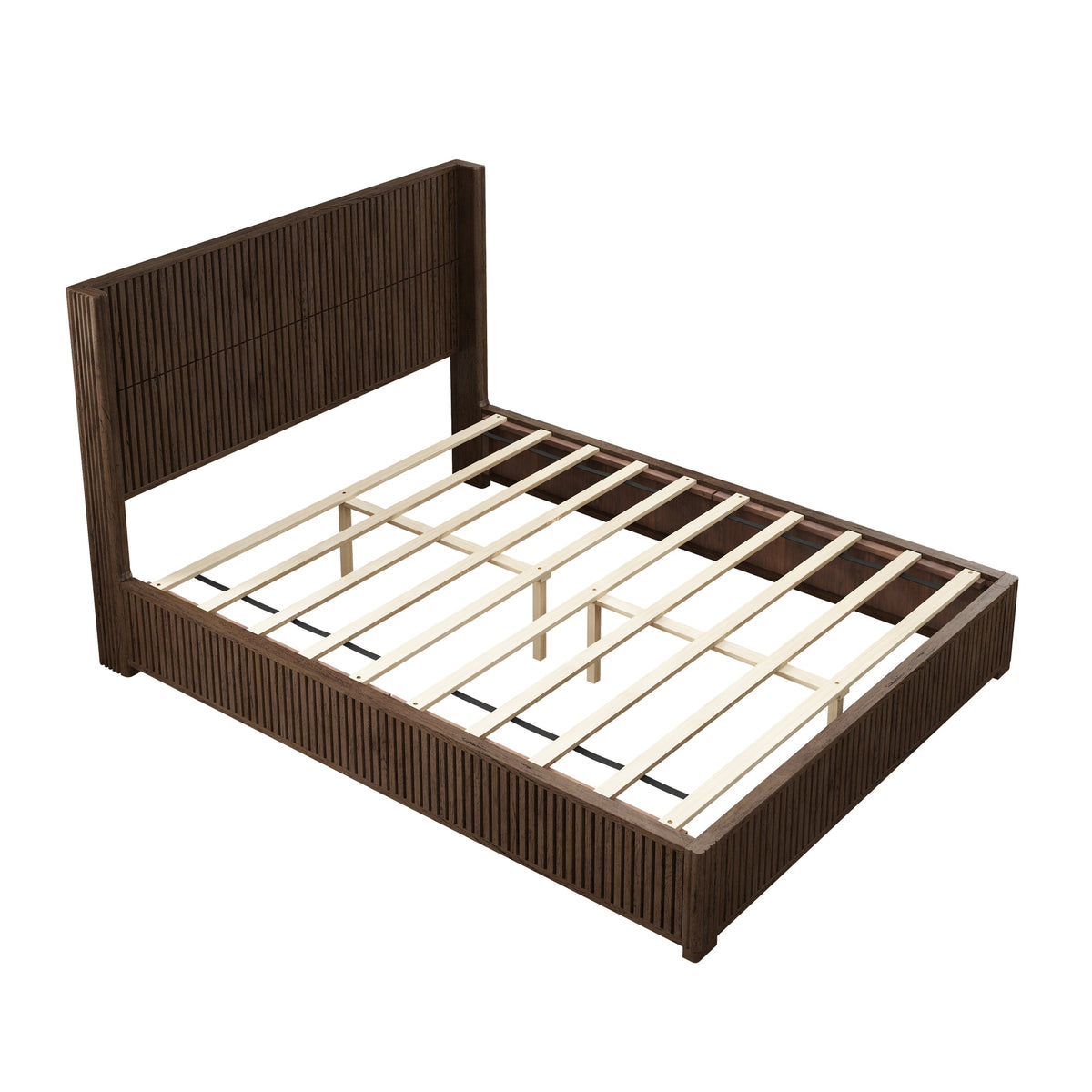 Solid Wood Platform Bed Frame with Headboard, No Box Spring Needed, Floor-standing bed, Easy Assembly, Queen Size, Walnut