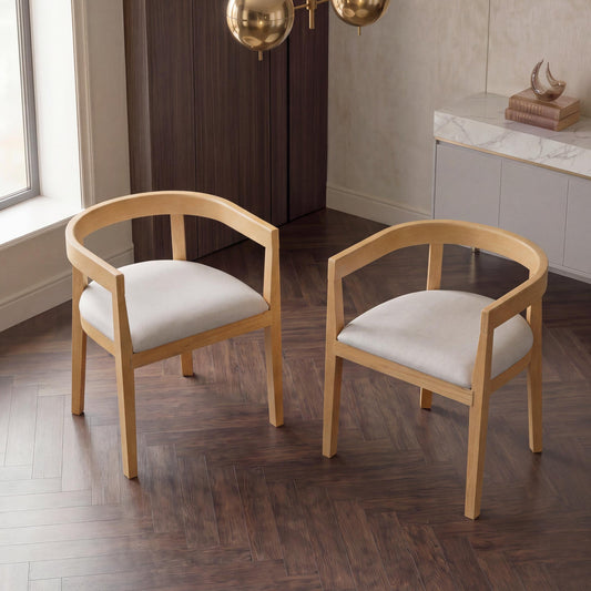 TREXM Dining Chairs Set of 2, Curved Back Upholstered Kitchen Chairs with Solid Wood Frame (Natural)