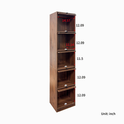 5-Tier Slim Tall Bookcase, Narrow Storage Cabinet with  Glass Flip Up Doors, Freestanding  Display Bookshelf, Vertical Corner Storage Organizer for Living Room, Bedroom, Home Office