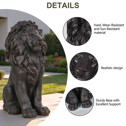 24.61' Black Sitting Lion Statue, Magnesium Oxide Stone Composite Animal Sculpture Statue Decor for Front Door, Yard Patio Garden, Matte Black Finish, Ideal Gift for Housewarming & Estate Decoration
