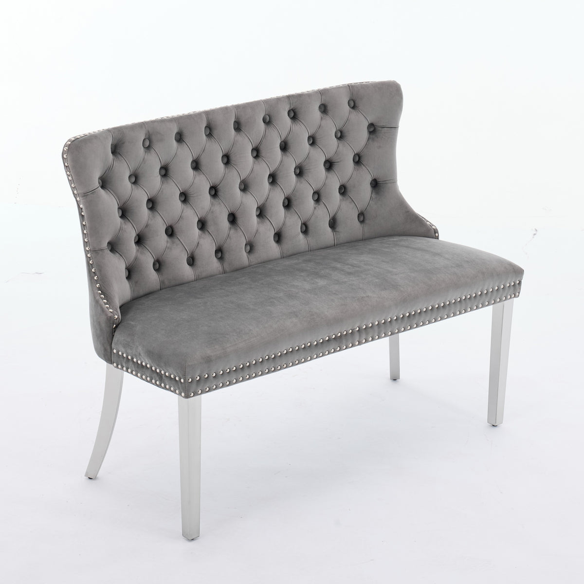 Velvet Double Dining Loveseat Bench, Kitchen & Dining Seating, 2-Seat Tufted Bench w/Handmade Buttons, Wing Back
