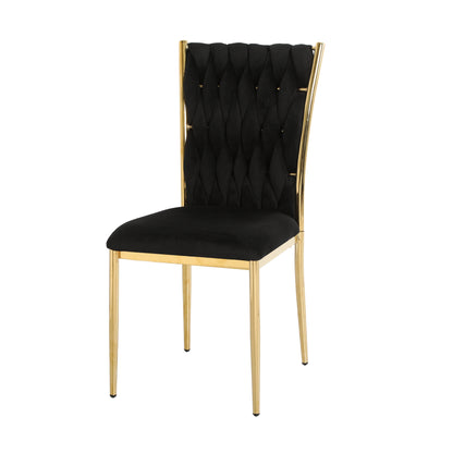 Modern simple Black velvet dining chair, family bedroom stool back student table chair, gold-plated metal chair legs, suitable for dining room kitchen bedroom (set of 4)