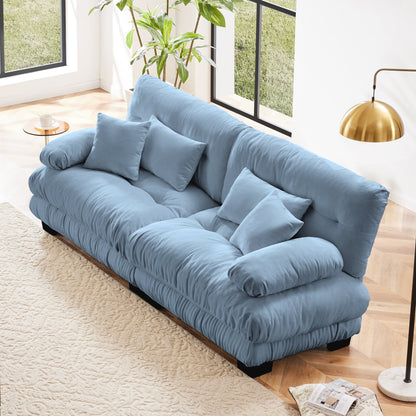 Cloud Couch 2 Seater Sofa, Chenille 2 - Seat sofa with 2 Lumbar pillows and 2 throw pillows, Chenille Blue