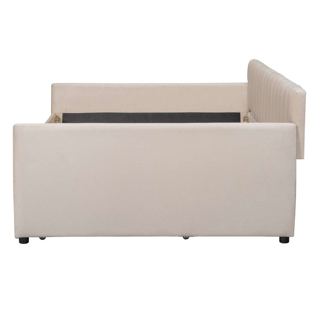 Full Size Upholstered daybed with Trundle and Wood Slat Support, Beige(Old SKU:LP000121AAA)