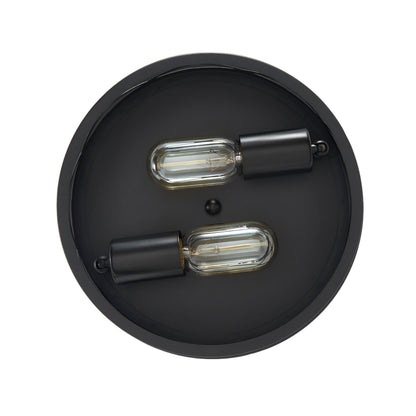 2 Pack 2-Light Matte Black Industrial Flush Mount Ceiling Light, Farmhouse Round Ceiling Lamp for Hallway Kitchen Entryway(No light bulb)